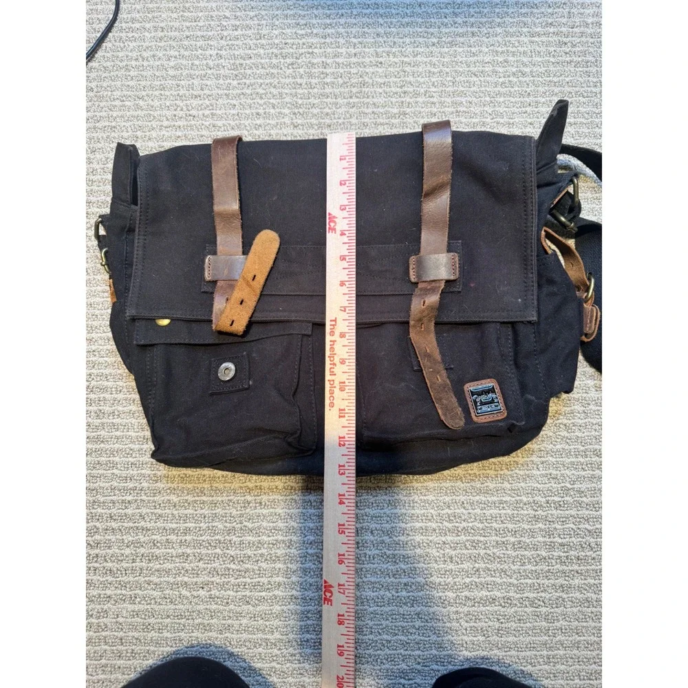 Berchirly Canvas Leather Messenger Bag Black Vintage Military Crossbody Shoulder